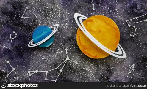 flat lay composition creative paper planets 2