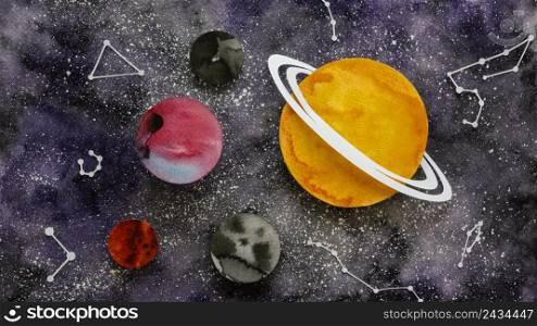 flat lay composition creative paper planets 3