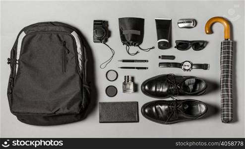 flat lay composition different traveling elements