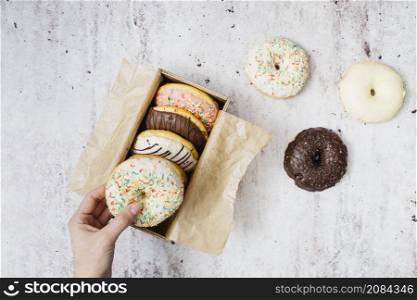 flat lay composition tasty donuts