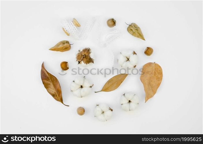 flat lay cotton flowers assortment