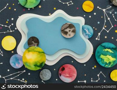 flat lay creative paper planets assortment 4
