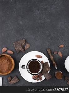 flat lay cup hot chocolate with copy space