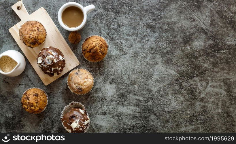 flat lay delicious cupcakes concept