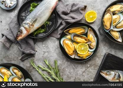 flat lay delicious seafood composition. High resolution photo. flat lay delicious seafood composition. High quality photo