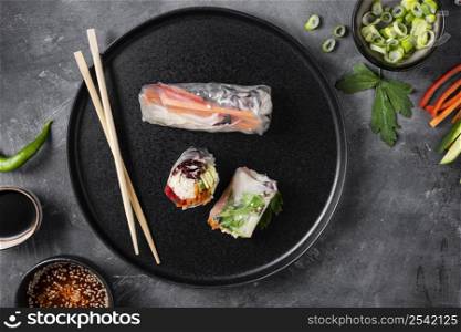 flat lay delicious spring rolls concept 2
