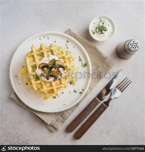 flat lay delicious waffers breakfast. High resolution photo. flat lay delicious waffers breakfast. High quality photo