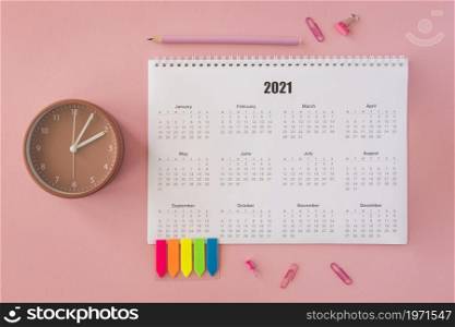 flat lay desk calendar pink background. High resolution photo. flat lay desk calendar pink background. High quality photo