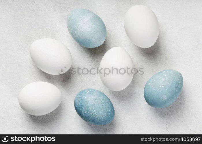 flat lay easter eggs