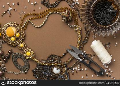 flat lay essentials bead working with scissors