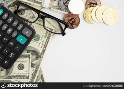 flat lay financial instruments with glasses