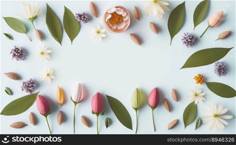 Flat Lay Flowers and Leaves Isolated On a White Background