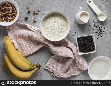 flat lay food ingredients with bananas 2
