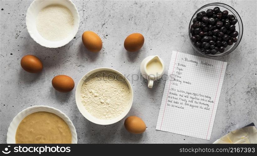 flat lay food ingredients with eggs