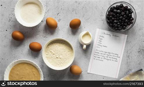 flat lay food ingredients with eggs