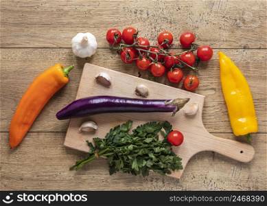 flat lay food ingredients with fresh vegetables