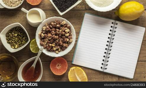 flat lay food ingredients with notebook 2