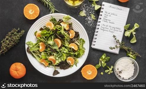 flat lay food ingredients with salad