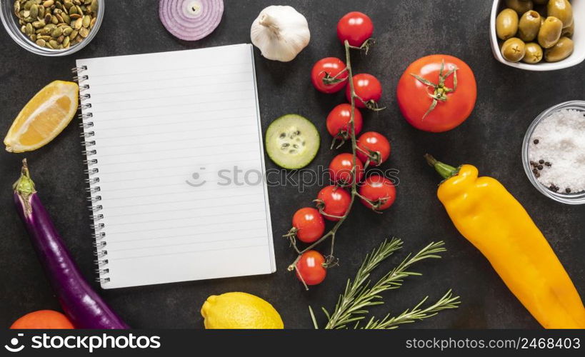 flat lay food ingredients with vegetables