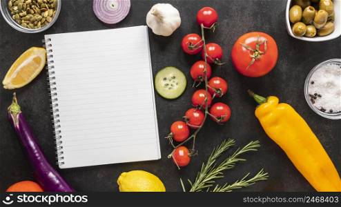 flat lay food ingredients with vegetables