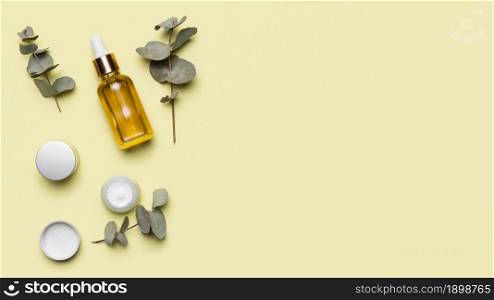 flat lay frame with serum bottle. Resolution and high quality beautiful photo. flat lay frame with serum bottle. High quality beautiful photo concept