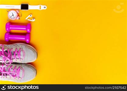 flat lay frame with sports items copy space