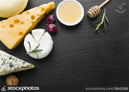 flat lay gourmet cheese mix honey with . High resolution photo. flat lay gourmet cheese mix honey with . High quality photo