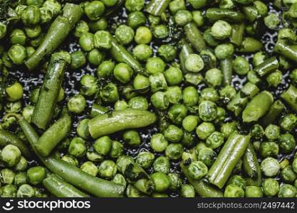 flat lay green peas background