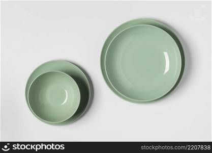 flat lay green plates arrangement