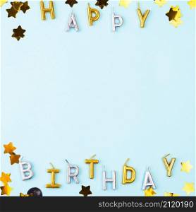 flat lay happy birthday candles frame