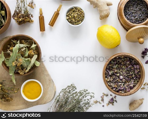 flat lay herbs spices medicinal purpose 2