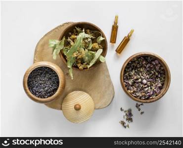 flat lay herbs spices medicinal purpose