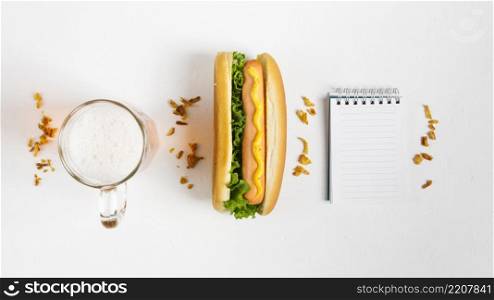 flat lay hotdog with notepad mock up