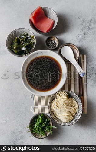 flat lay japanese dish arrangement