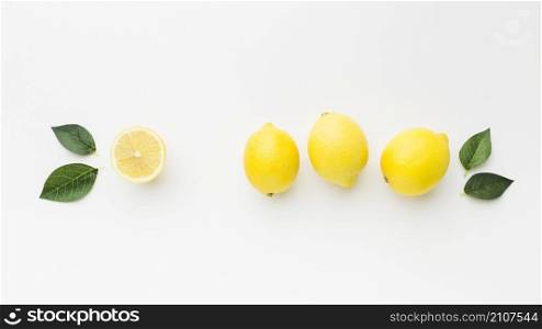 flat lay lemon with leaves concept