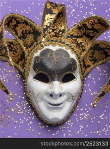 flat lay mask carnival with glitter