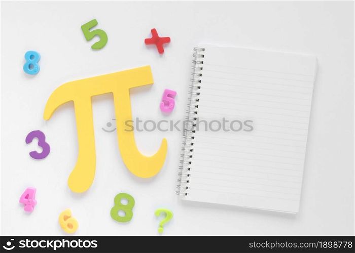 flat lay math science pi symbol copy space notepad. Resolution and high quality beautiful photo. flat lay math science pi symbol copy space notepad. High quality beautiful photo concept