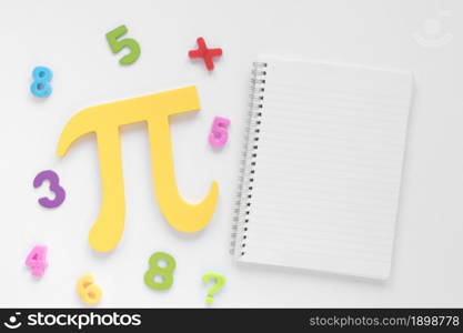 flat lay math science pi symbol copy space notepad. Resolution and high quality beautiful photo. flat lay math science pi symbol copy space notepad. High quality beautiful photo concept