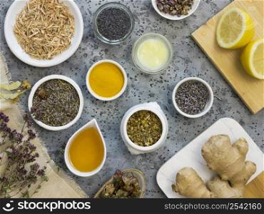 flat lay medicinal spices herbs 4