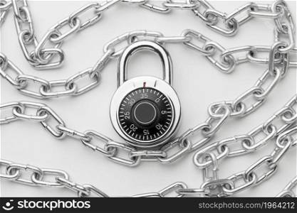 flat lay metal chain with lock. High resolution photo. flat lay metal chain with lock. High quality photo