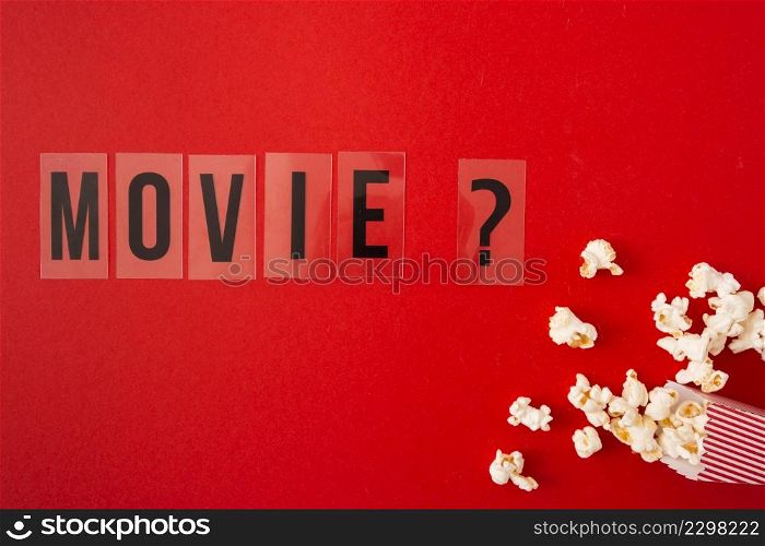 flat lay movie lettering red background