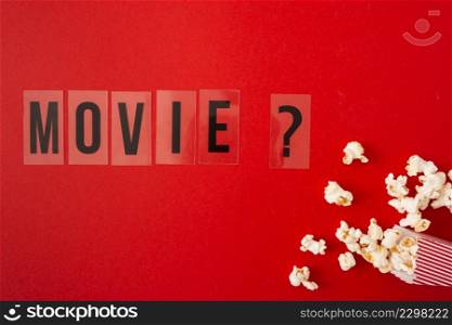 flat lay movie lettering red background