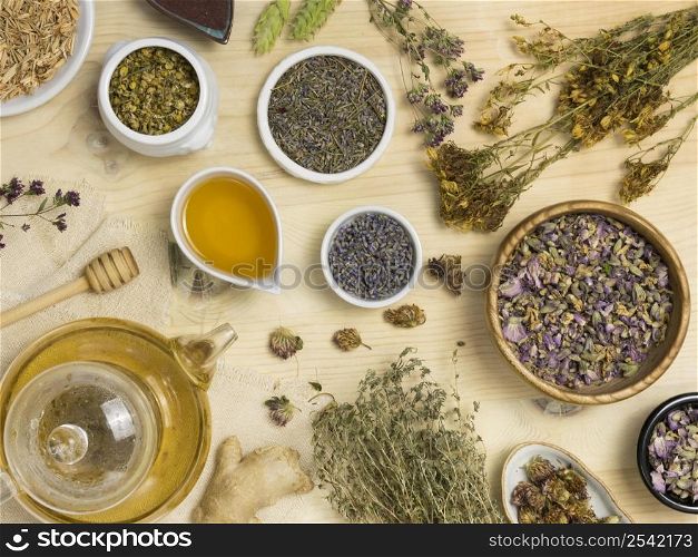 flat lay natural medicinal spices herbs 6