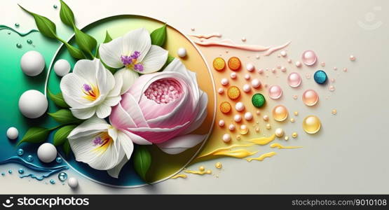 flat lay nature orchid flower and tropical floral petal for beauty cosmetic background with empty space