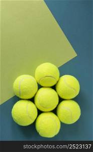 flat lay new tennis balls with copy space