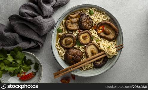 flat lay noodles bowl