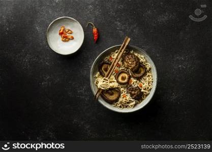 flat lay noodles bowl composition