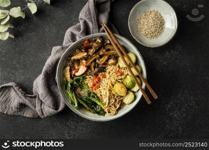flat lay noodles meal arrangement