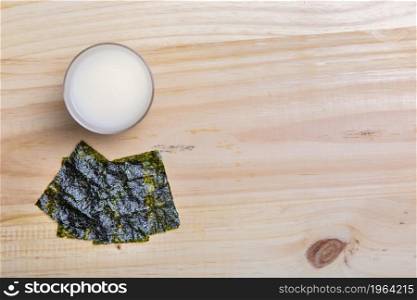 flat lay nori seaweed bowl with copy space. High resolution photo. flat lay nori seaweed bowl with copy space. High quality photo