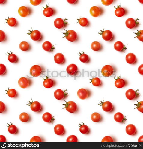 flat lay of beautiful trendy seamless pattern cherry tomato isolated on white. flat lay of beautiful trendy seamless pattern cherry tomato